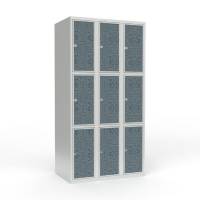 Skoleskab 90x55x175cm, 9 rum, lige tag, sorte d&oslash;re, h&aelig;ngel&aring;se