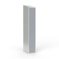 Skoleskab i stål med 1 rum, skråt tag og hængelås 30x55x190cm grå