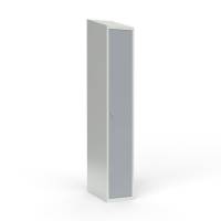 Skoleskab i st&aring;l med 1 rum, skr&aring;t tag og h&aelig;ngel&aring;s 30x55x190cm gr&aring;