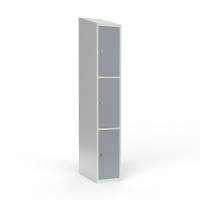 Skoleskab i stål med 3 rum, skråt tag og hængelås 30x55x190cm grå