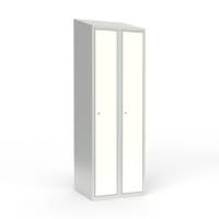 Skoleskab 60x55x190cm, skråt tag, hvide døre med cylinderlåse