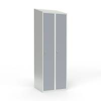 Skoleskab i st&aring;l med 2 rum, skr&aring;t tag og h&aelig;ngel&aring;s 60x55x190cm gr&aring;