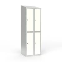 Skoleskab 60x55x190cm, 4 rum, skråt tag, hvide døre, hængelåse