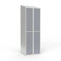 Skoleskab i st&aring;l med 4 rum, skr&aring;t tag og h&aelig;ngel&aring;s 60x55x190cm gr&aring;