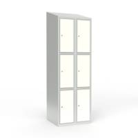 Skoleskab 60x55x190cm, 6 rum, skråt tag, hvide døre, cylinderlåse