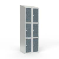 Skoleskab 60x55x190cm, 6 rum, skråt tag, sorte døre, cylinderlåse