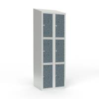 Skoleskab 60x55x190cm, 6 rum, skråt tag, sorte døre, hængelåse