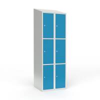 Skoleskab i st&aring;l med 6 rum, skr&aring;t tag og cylinderl&aring;s 60x55x190cm lys bl&aring;