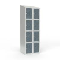 Skoleskab 60x55x190cm, 8 rum, skr&aring;t tag, sorte d&oslash;re, h&aelig;ngel&aring;se