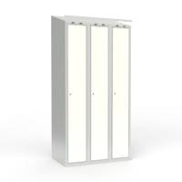 Skoleskab 90x55x190cm, skråt tag, hvide døre med cylinderlåse
