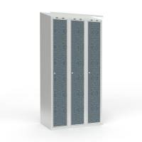 Skoleskab 90x55x190cm, skr&aring;t tag, sorte d&oslash;re med cylinderl&aring;se