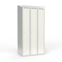 Skoleskab i stål med 3 rum, skråt tag og cylinderlås 90x55x190cm hvid