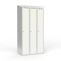 Skoleskab i st&aring;l med 3 rum, skr&aring;t tag og h&aelig;ngel&aring;s 90x55x190cm hvid