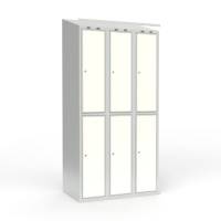 Skoleskab 90x55x190cm, 6 rum, skr&aring;t tag, hvide d&oslash;re, cylinderl&aring;se