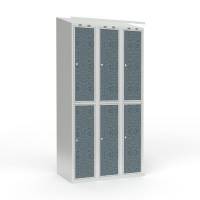 Skoleskab 90x55x190cm, 6 rum, skr&aring;t tag, sorte d&oslash;re, cylinderl&aring;se