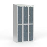 Skoleskab 90x55x190cm, 6 rum, skr&aring;t tag, sorte d&oslash;re, h&aelig;ngel&aring;se