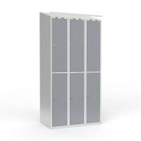 Skoleskab i stål med 6 rum, skråt tag og hængelås 90x55x190cm grå