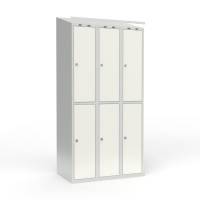Skoleskab i st&aring;l med 6 rum, skr&aring;t tag og h&aelig;ngel&aring;s 90x55x190cm hvid