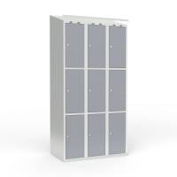 Skoleskab i st&aring;l med 9 rum, skr&aring;t tag og cylinderl&aring;s 90x55x190cm gr&aring;