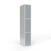 Skoleskab i stål med 3 rum, lige tag og cylinderlås 40x55x175cm grå