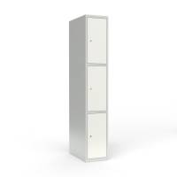 Skoleskab i st&aring;l med 3 rum, lige tag og cylinderl&aring;s 40x55x175cm hvid