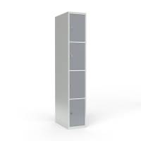 Skoleskab i stål med 4 rum, lige tag og hængelås 40x55x175cm grå