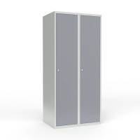 Skoleskab i stål med 2 rum, lige tag og cylinderlås 80x55x175cm grå