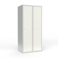 Skoleskab i stål med 2 rum, lige tag og cylinderlås 80x55x175cm hvid