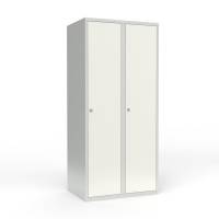 Skoleskab i st&aring;l med 2 rum, lige tag og h&aelig;ngel&aring;s 80x55x175cm hvid