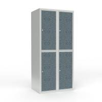 Skoleskab 80x55x175cm, 4 rum, lige tag, sorte d&oslash;re, cylinderl&aring;se