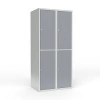 Skoleskab i stål med 4 rum, lige tag og cylinderlås 80x55x175cm grå