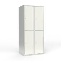 Skoleskab i st&aring;l med 4 rum, lige tag og cylinderl&aring;s 80x55x175cm hvid