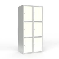 Skoleskab 80x55x175cm, 6 rum, lige tag, hvide døre, cylinderlåse