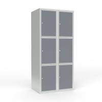 Skoleskab 80x55x175cm, 6 rum, lige tag, gr&aring; d&oslash;re, cylinderl&aring;se