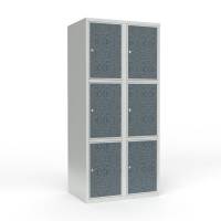 Skoleskab 80x55x175cm, 6 rum, lige tag, sorte døre, cylinderlåse