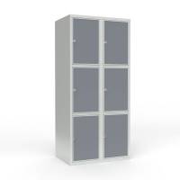 Skoleskab 80x55x175cm, 6 rum, lige tag, gr&aring; d&oslash;re, h&aelig;ngel&aring;se