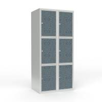 Skoleskab 80x55x175cm, 6 rum, lige tag, sorte døre, hængelåse