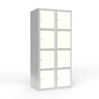 Skoleskab 80x55x175cm, 8 rum, lige tag, hvide døre, cylinderlåse