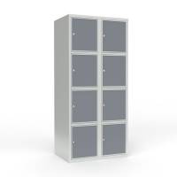 Skoleskab 80x55x175cm, 8 rum, lige tag, grå døre, cylinderlåse