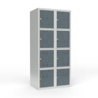 Skoleskab 80x55x175cm, 8 rum, lige tag, sorte d&oslash;re, h&aelig;ngel&aring;se