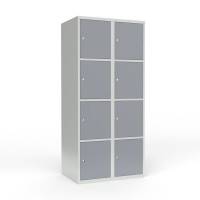 Skoleskab i stål med 8 rum, lige tag og cylinderlås 80x55x175cm grå