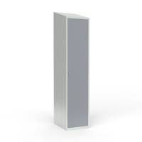 Skoleskab i stål med 1 rum, skråt tag og hængelås 40x55x190cm grå