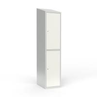 Skoleskab i stål med 2 rum, skråt tag og cylinderlås 40x55x190cm hvid