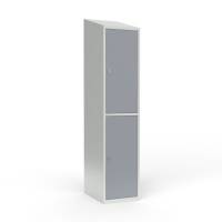 Skoleskab i stål med 2 rum, skråt tag og hængelås 40x55x190cm grå