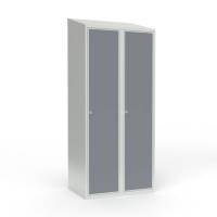 Skoleskab 80x55x190cm, skråt tag, grå døre med greb til hængelås
