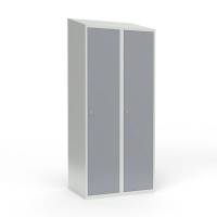 Skoleskab i stål med 2 rum, skråt tag og hængelås 80x55x190cm grå