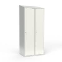 Skoleskab i st&aring;l med 2 rum, skr&aring;t tag og h&aelig;ngel&aring;s 80x55x190cm hvid