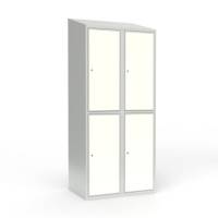 Skoleskab 80x55x190cm, 4 rum, skråt tag, hvide døre, cylinderlåse