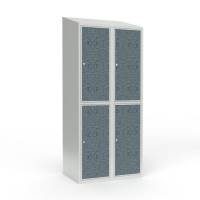 Skoleskab 80x55x190cm, 4 rum, skråt tag, sorte døre, cylinderlåse