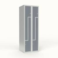 Skoleskab 60x55x175cm, 4 rum, lige tag, gr&aring; Z-d&oslash;re, cylinderl&aring;se